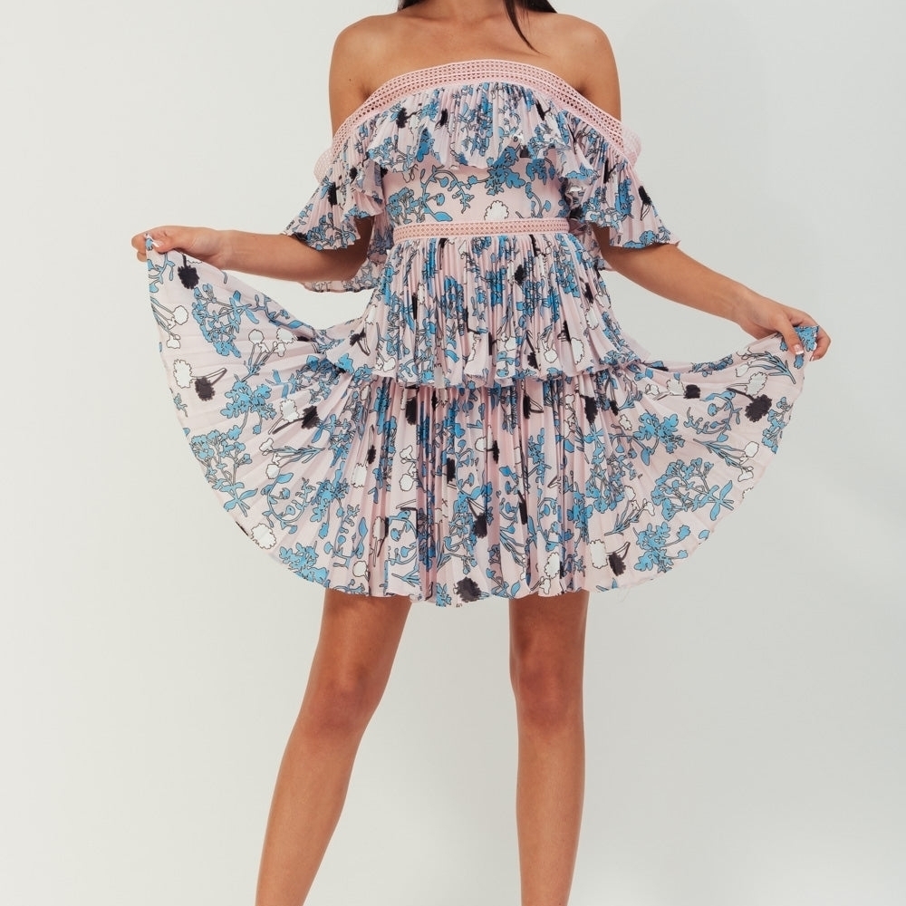 Self-Portrait Pink and Blue Strapless Dress